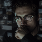 Technický analytik pred digitálnymi obrazovkami pre článok o zrýchlení kybernetických rizík pomocou AI